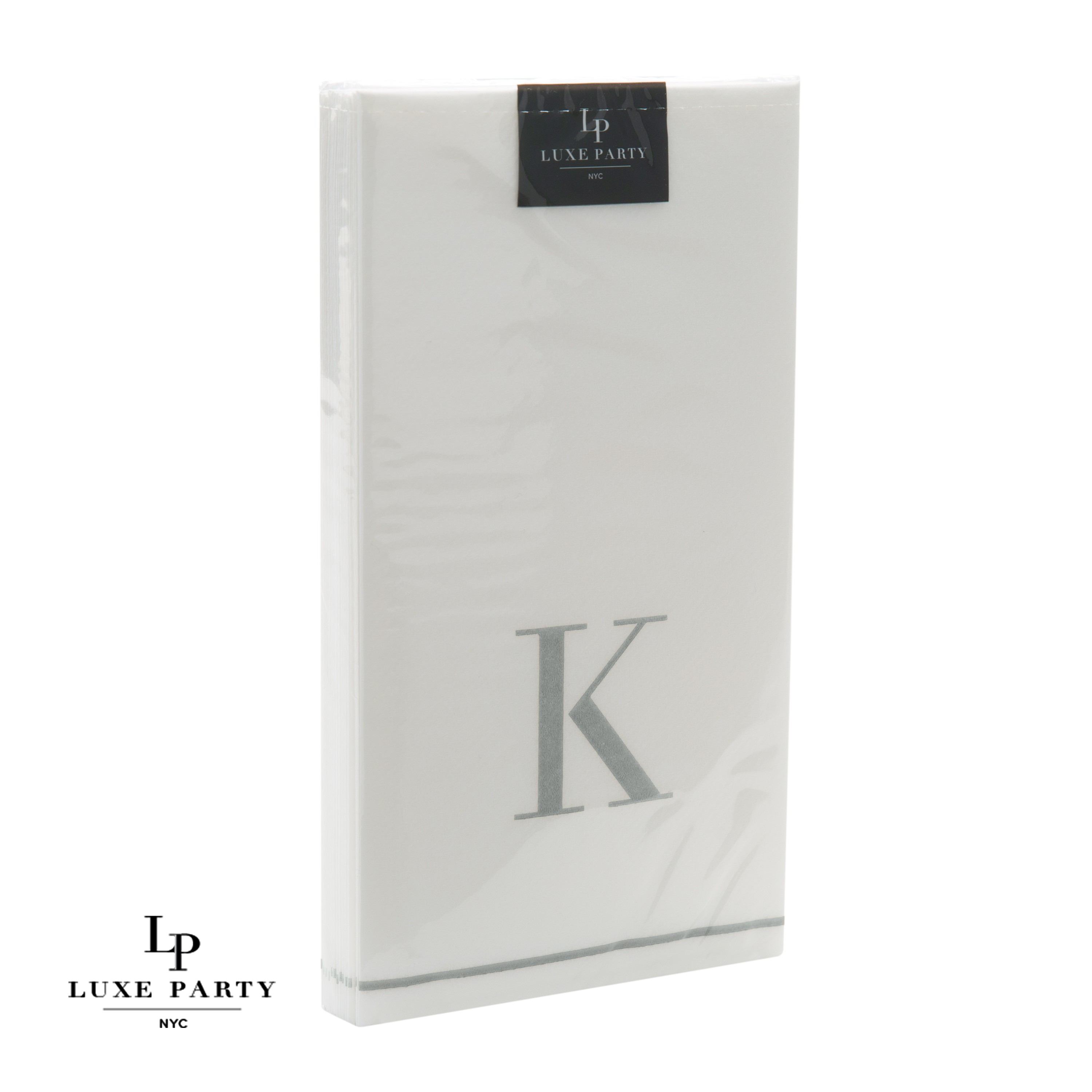 Luxe Party Bodoni Script Single Initial Silver Letter K Paper Guest Napkins - 14 pcs