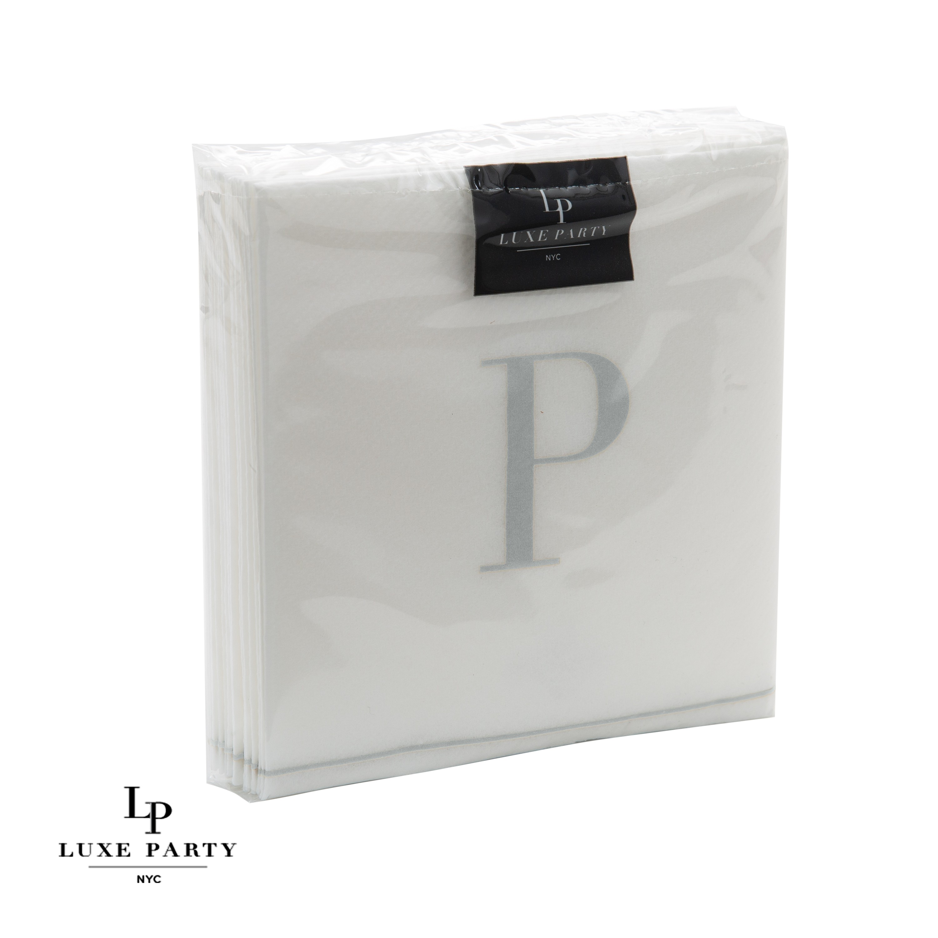 Luxe Party Bodoni Script Single Initial Silver Letter P Cocktail Napkins - 16 pcs