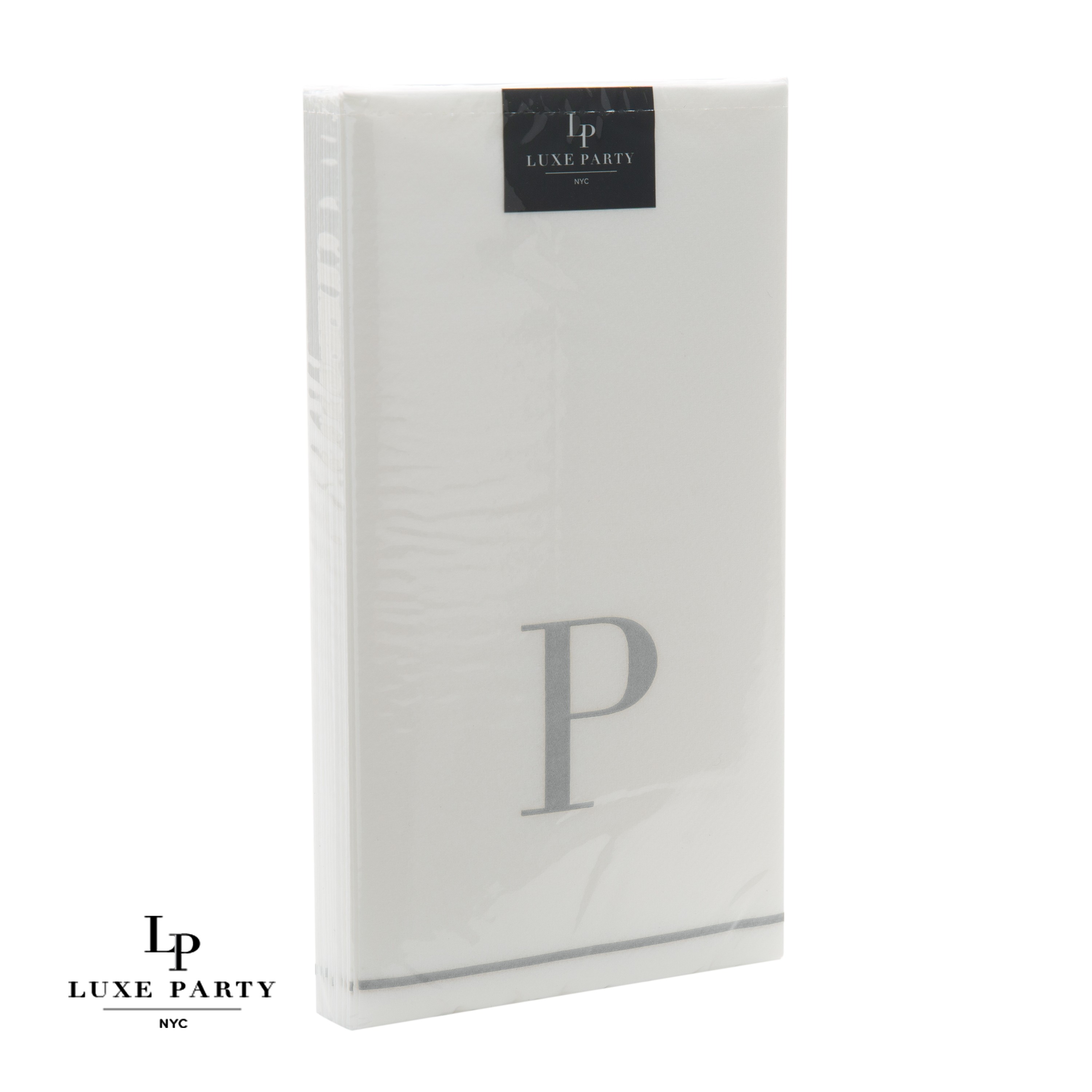 Luxe Party Bodoni Script Single Initial Silver Letter P Paper Guest Napkins - 14 pcs