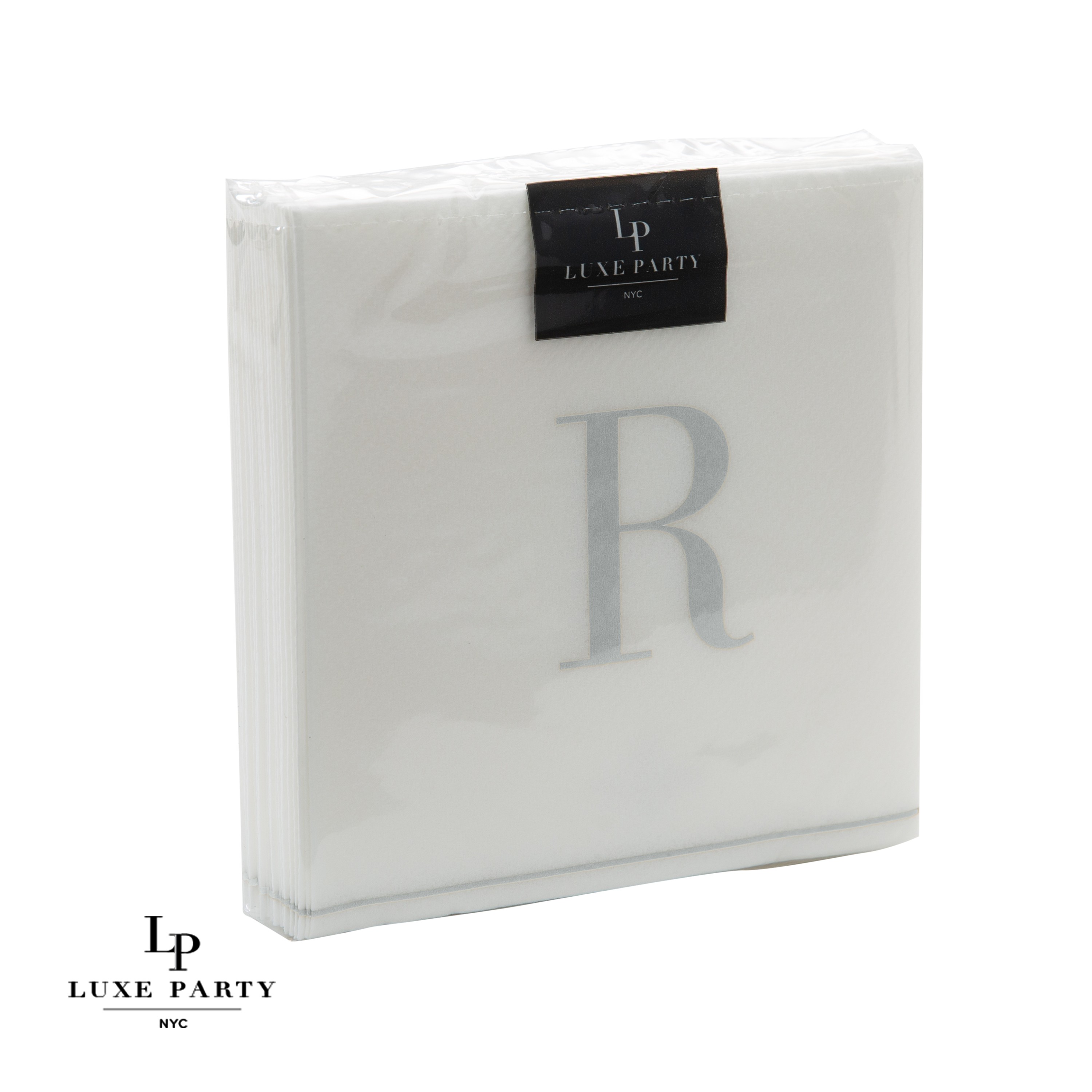 Luxe Party Bodoni Script Single Initial Silver Letter R Cocktail Napkins - 16 pcs