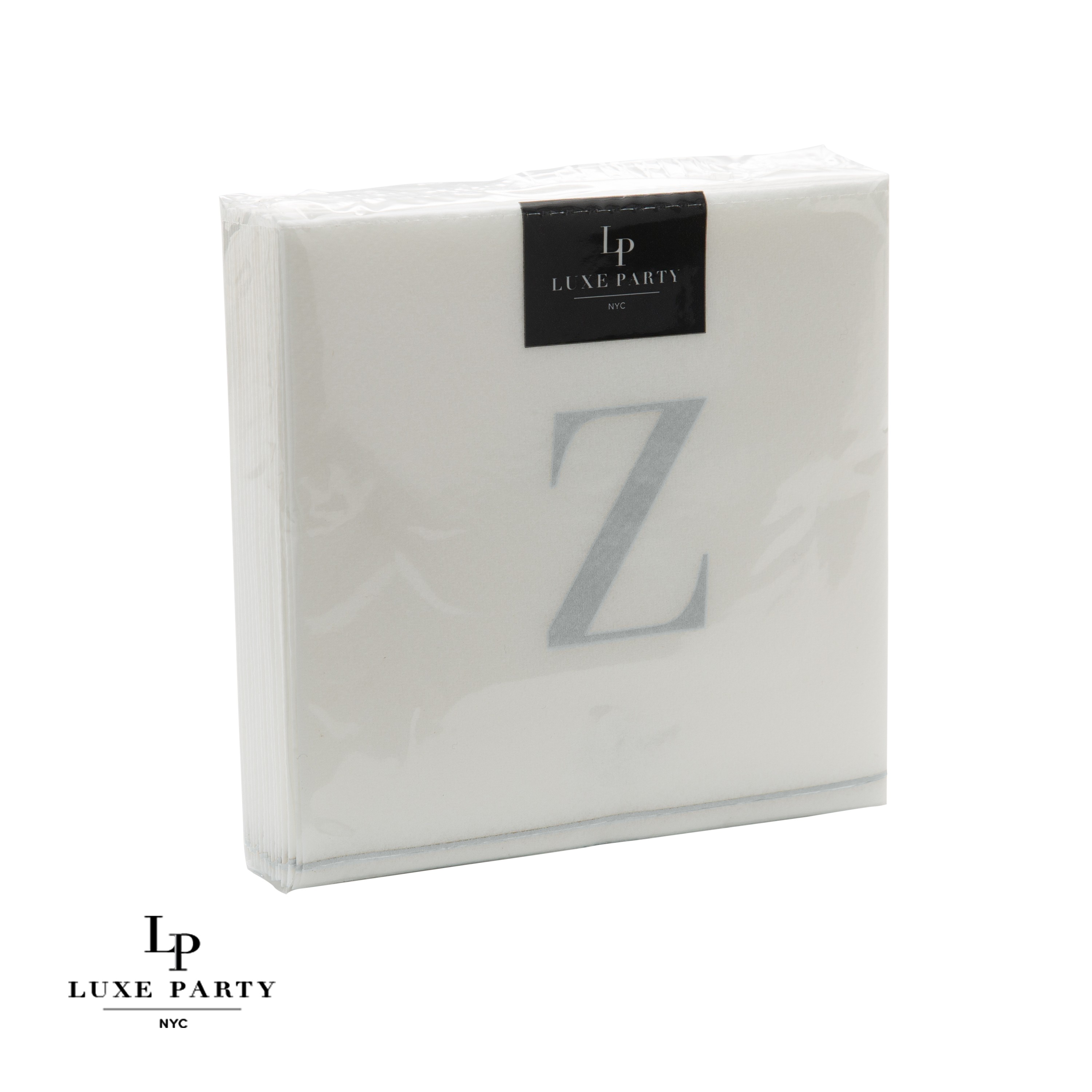 Luxe Party Bodoni Script Single Initial Silver Letter Z Cocktail Napkins - 16 pcs