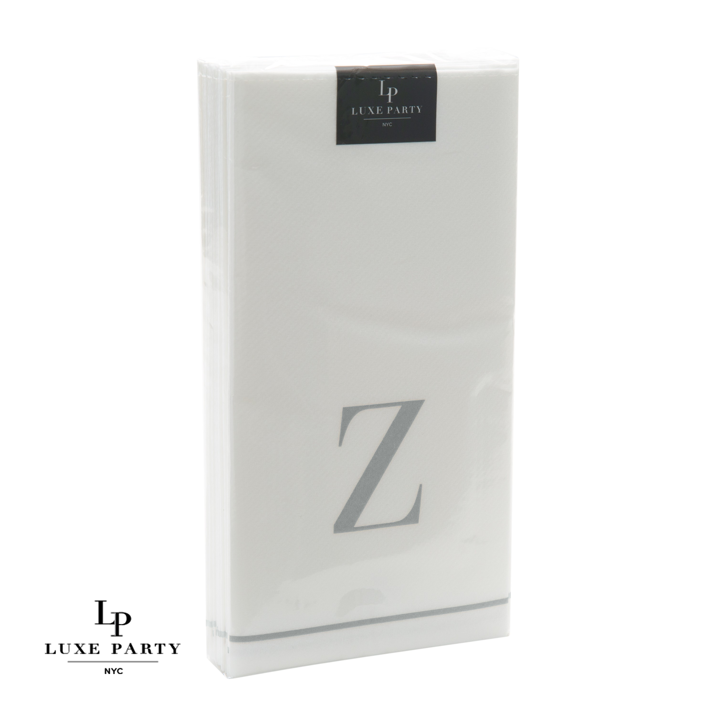 Luxe Party Bodoni Script Single Initial Silver Letter Z Paper Guest Napkins - 14 pcs