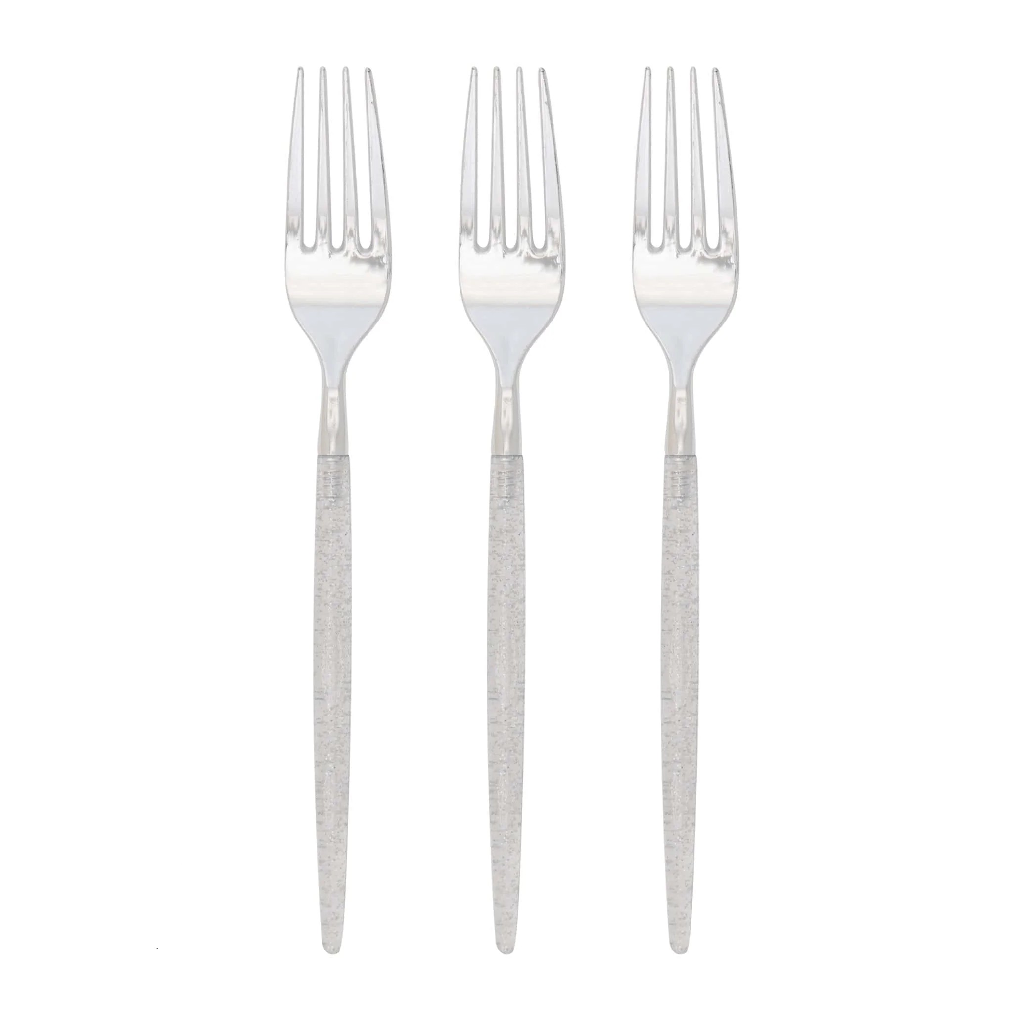 Luxe Party Chic Silver Glitter Two Tone Plastic Forks - 32 pcs