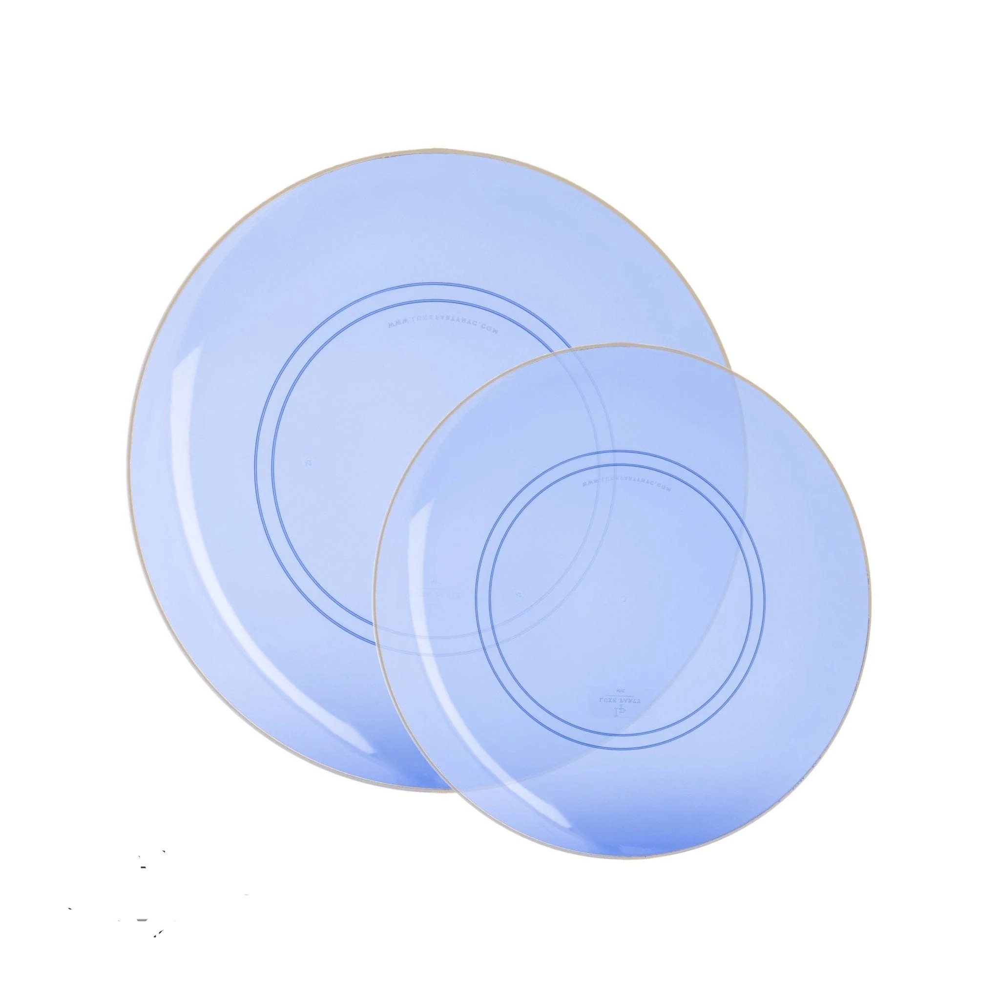 Luxe Party Transparent Bartenura Blue Gold Rim Round Plastic Appetizer Plate   7.25