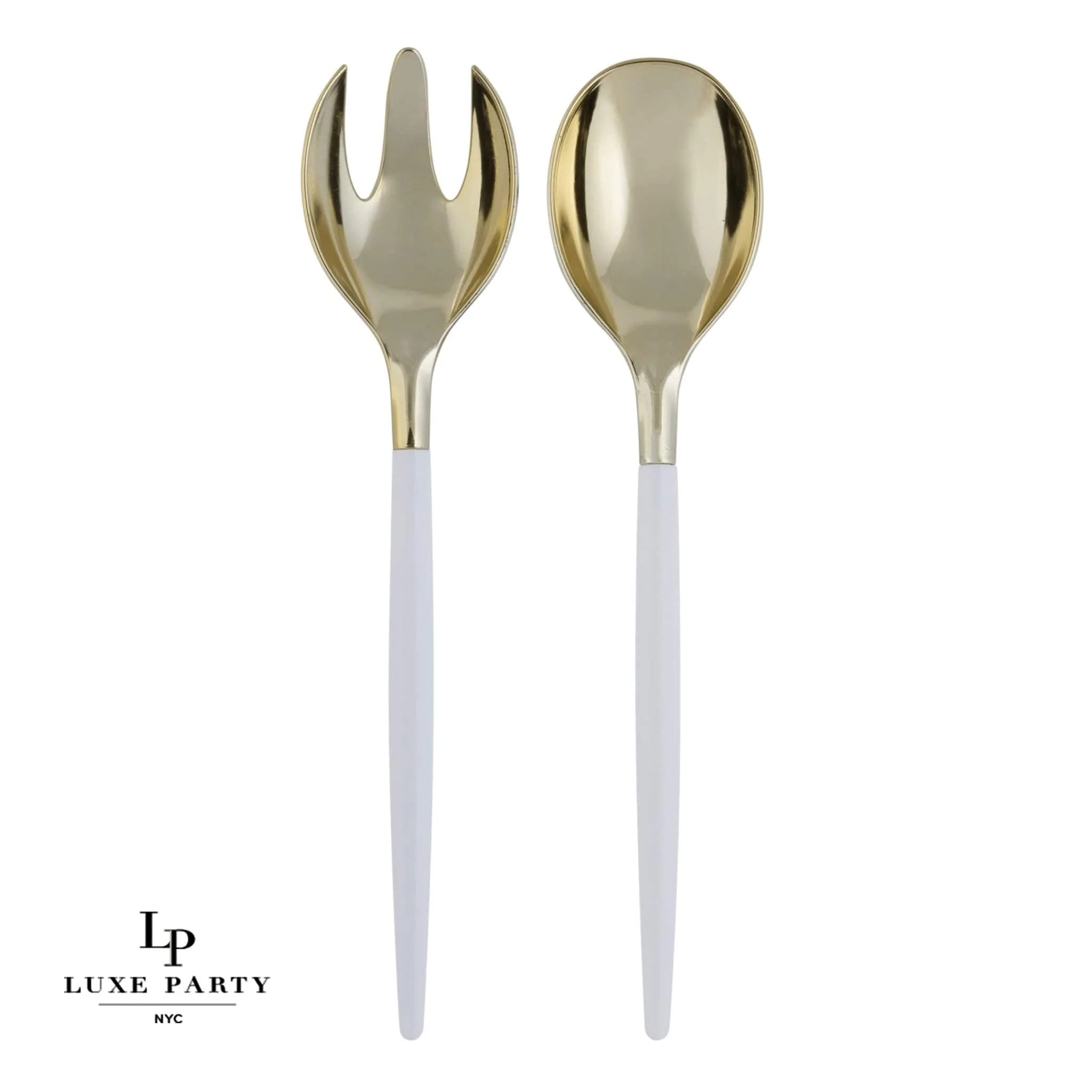 Luxe Party Clear and Gold Two Tone Plastic Serving Spoon/Fork Set
