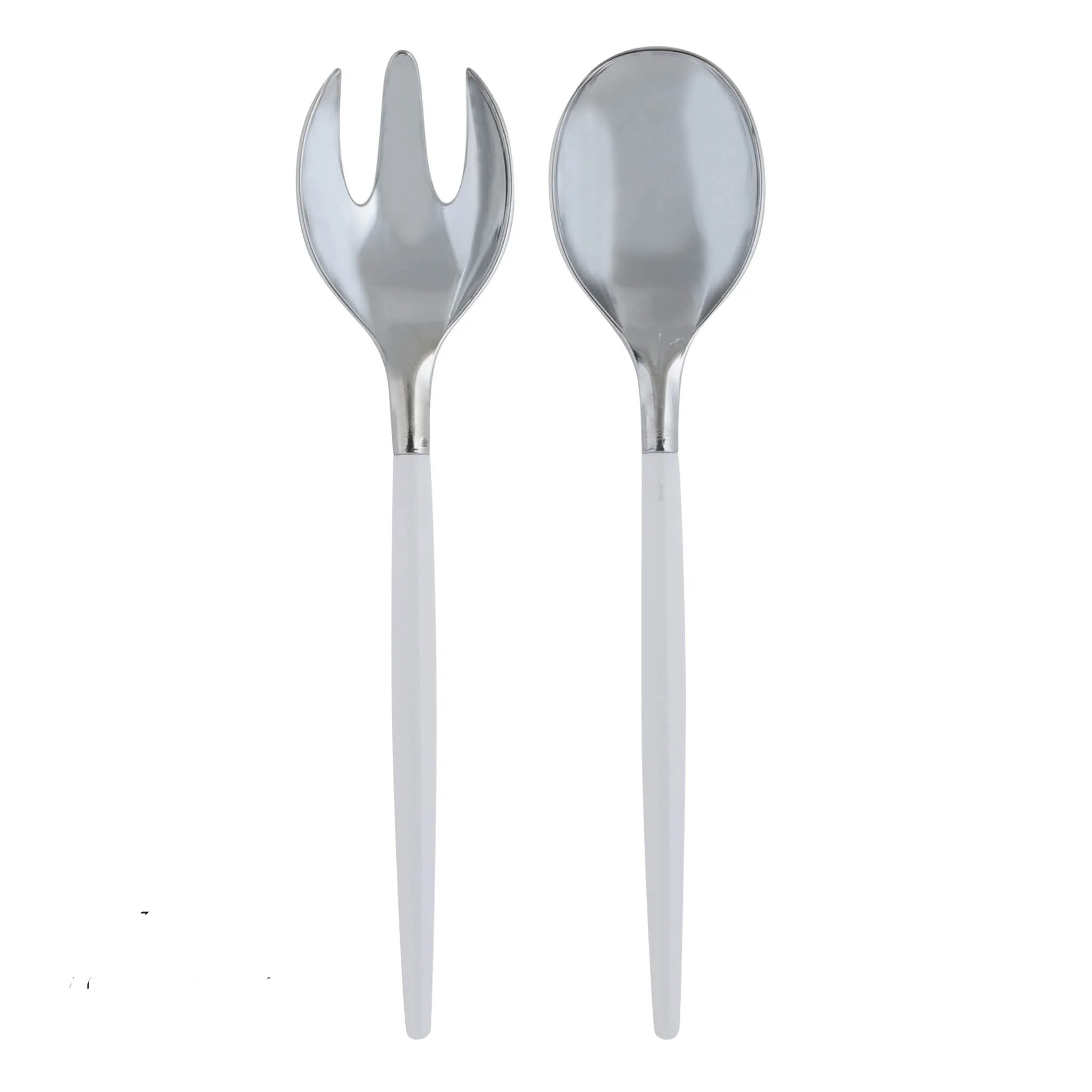 Luxe Party Clear and Silver Two Tone Plastic Serving Spoon/Fork Set