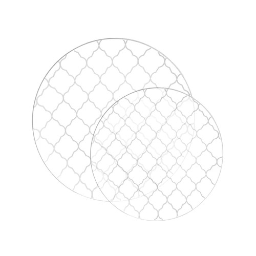 Luxe Party Clear with Silver Lattice Pattern Plastic Dinner Plate 10.25