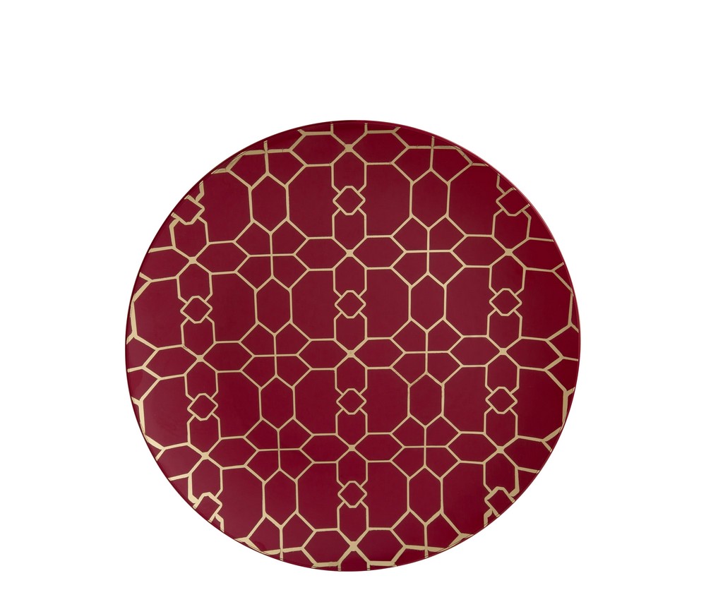 Luxe Party Cranberry Gold Geo Round Plastic Dinner Plate 10.25" - 10 pcs