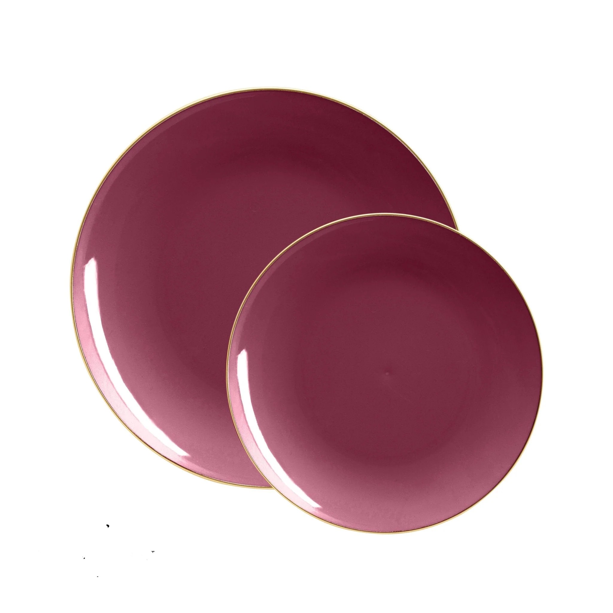 Luxe Party Cranberry Gold Rim Round Plastic Appetizer Plate 7.25
