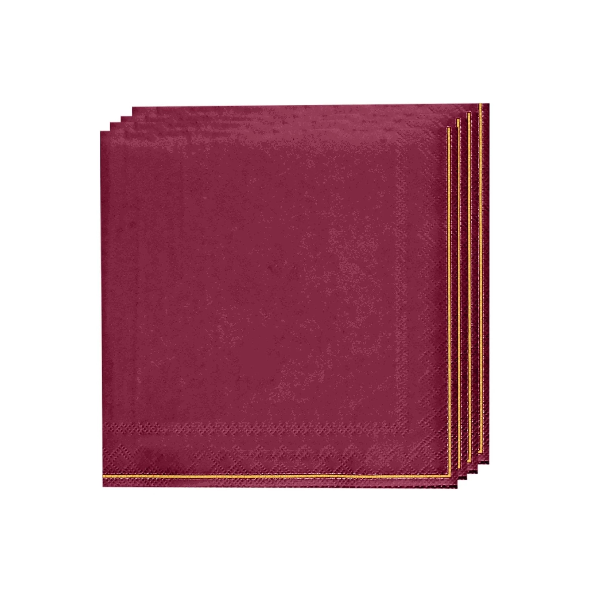 Luxe Party Cranberry with Gold Stripe Beverage Napkins - 20 pcs