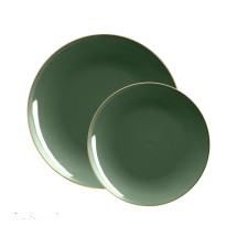 Luxe Party Emerald Gold Rim Round Plastic Dinner Plate 10.25" - 10 pcs