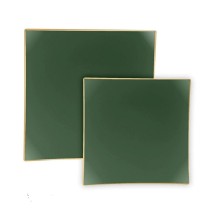 Luxe Party Emerald Gold Rim Square Plastic Dinner Plate 10.5" - 10 pcs