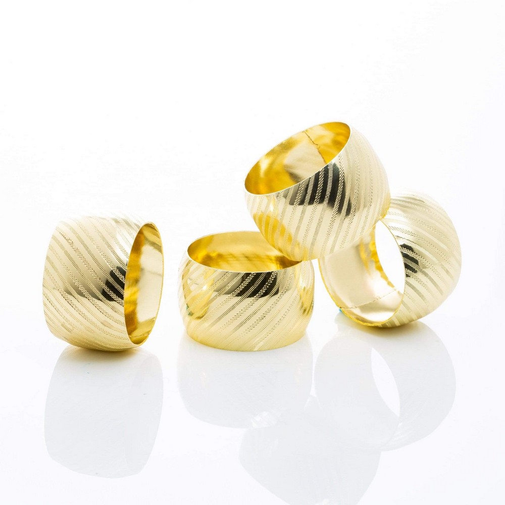 Luxe Party Gold Debossed Metal Napkin Rings, 4/Pack 