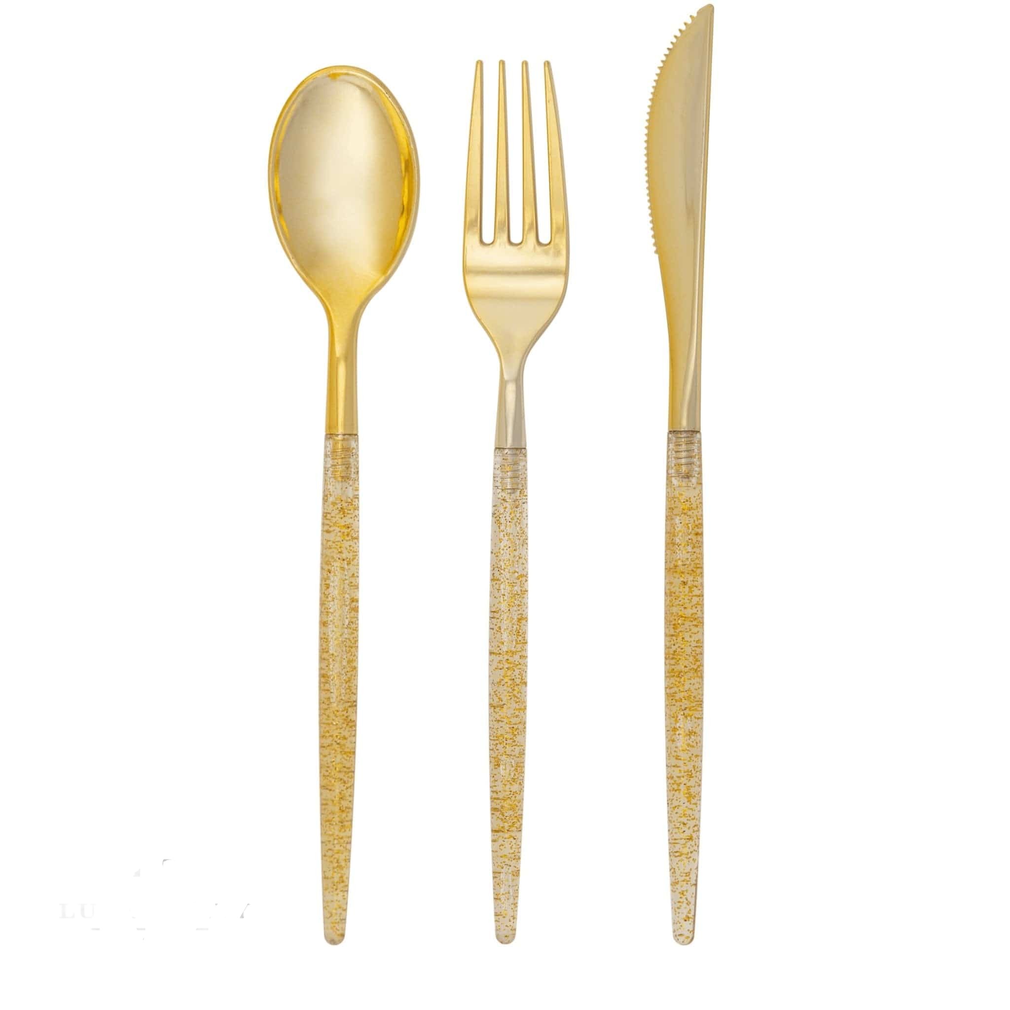 Luxe Party Gold Glitter Two Tone Plastic Cutlery Set - 32 pcs