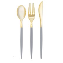 Luxe Party Gray and Gold Two Tone Plastic Cutlery Set - 32 pcs