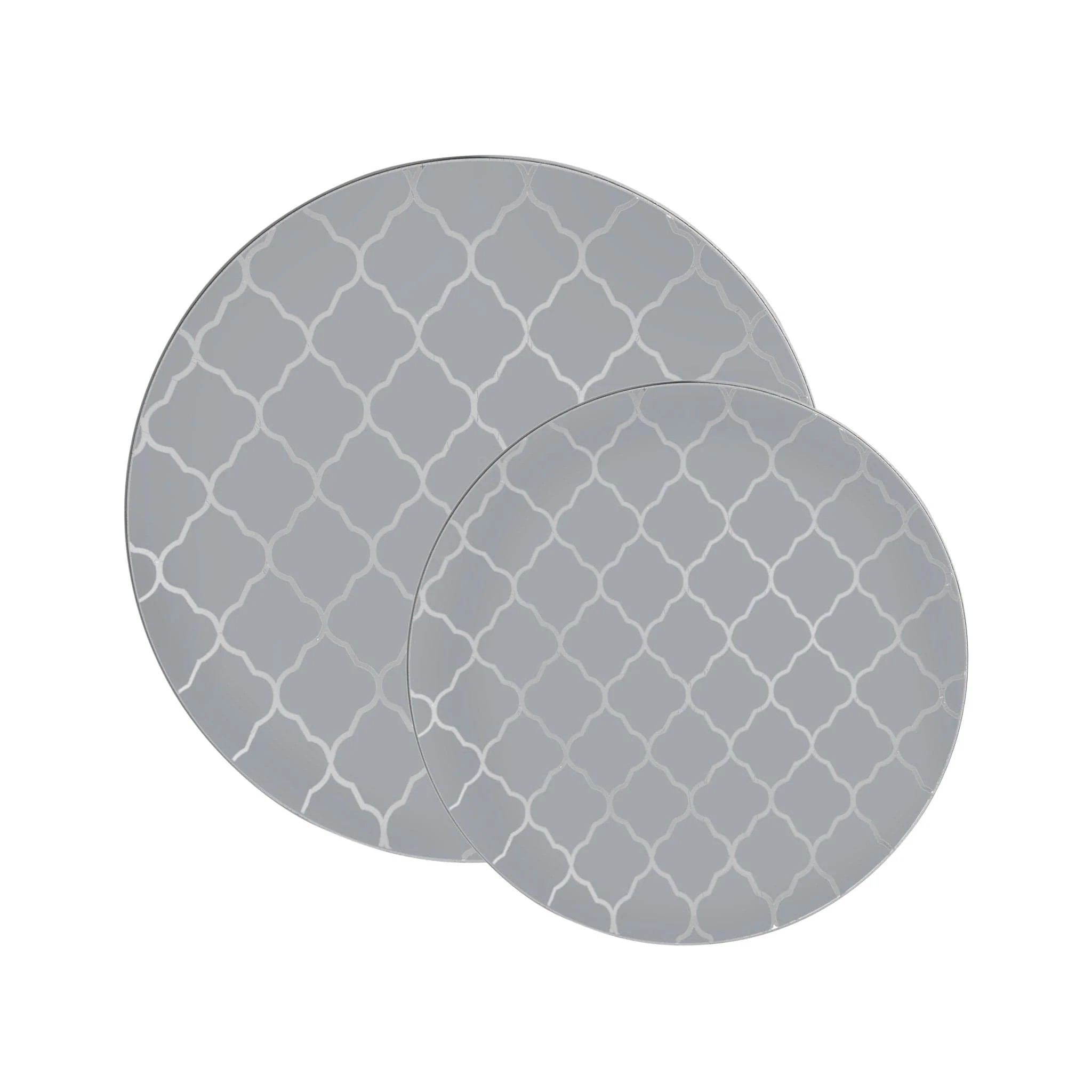 Luxe Party Gray with Silver Lattice Pattern Plastic Appetizer Plate 7.25