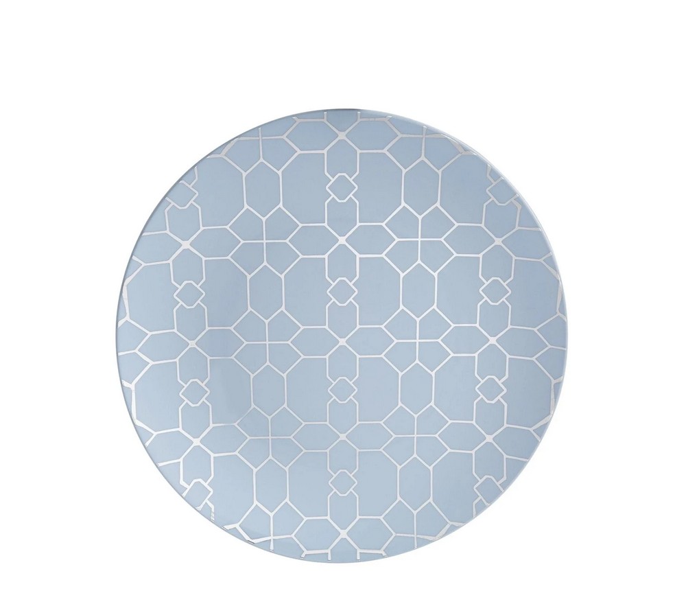 Luxe Party Ice Blue Silver Geo Round Plastic Appetizer Plate 7.25" - 10 pcs