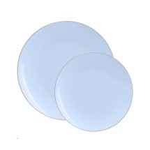 Luxe Party Ice Blue Silver Rim Round Plastic Appetizer Plate 7.25" - 10 pcs
