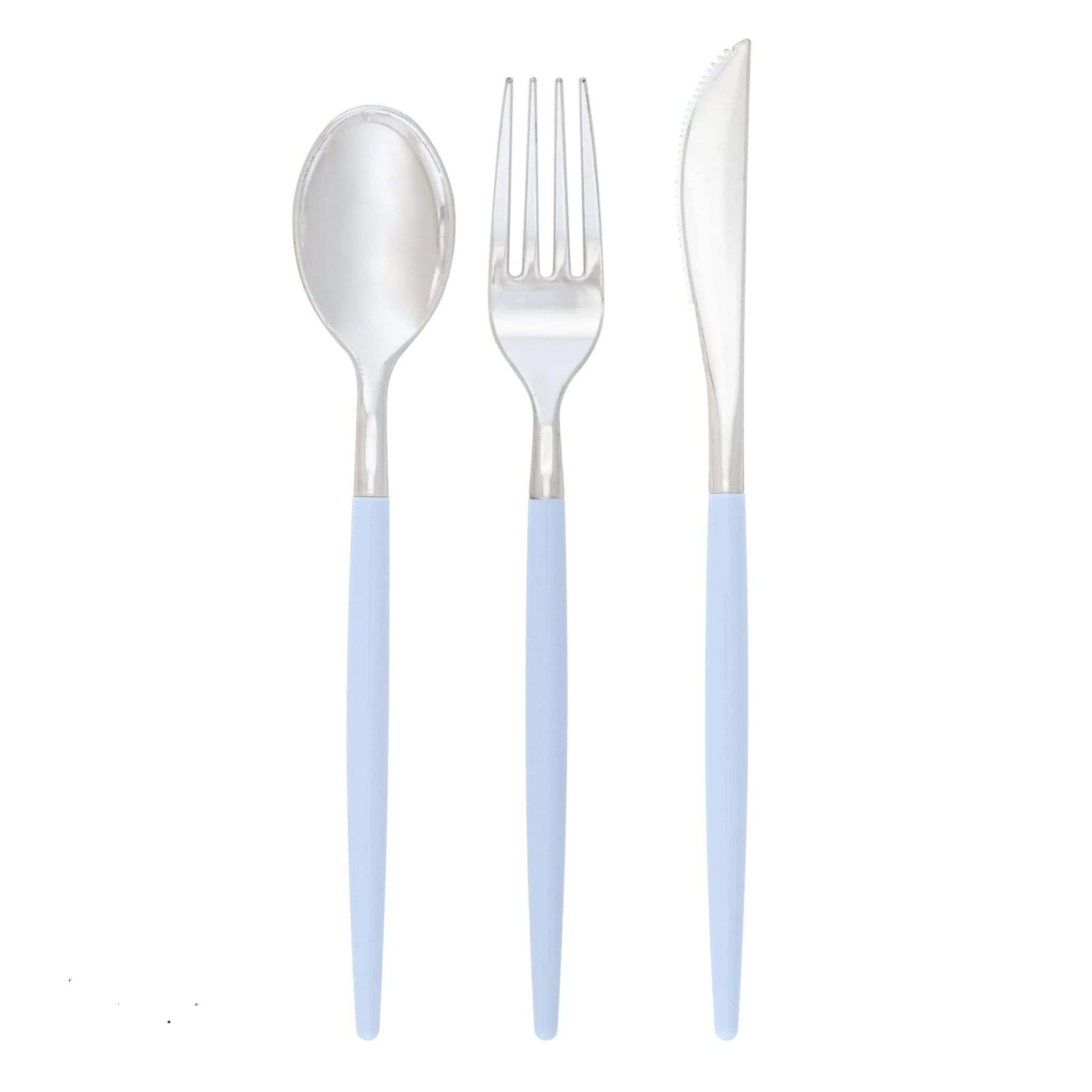 Luxe Party Ice Blue and Silver Two Tone Plastic Cutlery Set - 32 pcs