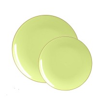 Luxe Party Lime Gold Rim Round Plastic Appetizer Plate 7.25" - 10 pcs