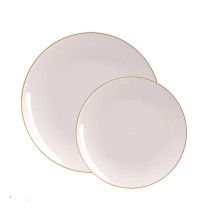 Luxe Party Linen Gold Rim Round Plastic Dinner Plate 10.25" - 10 pcs
