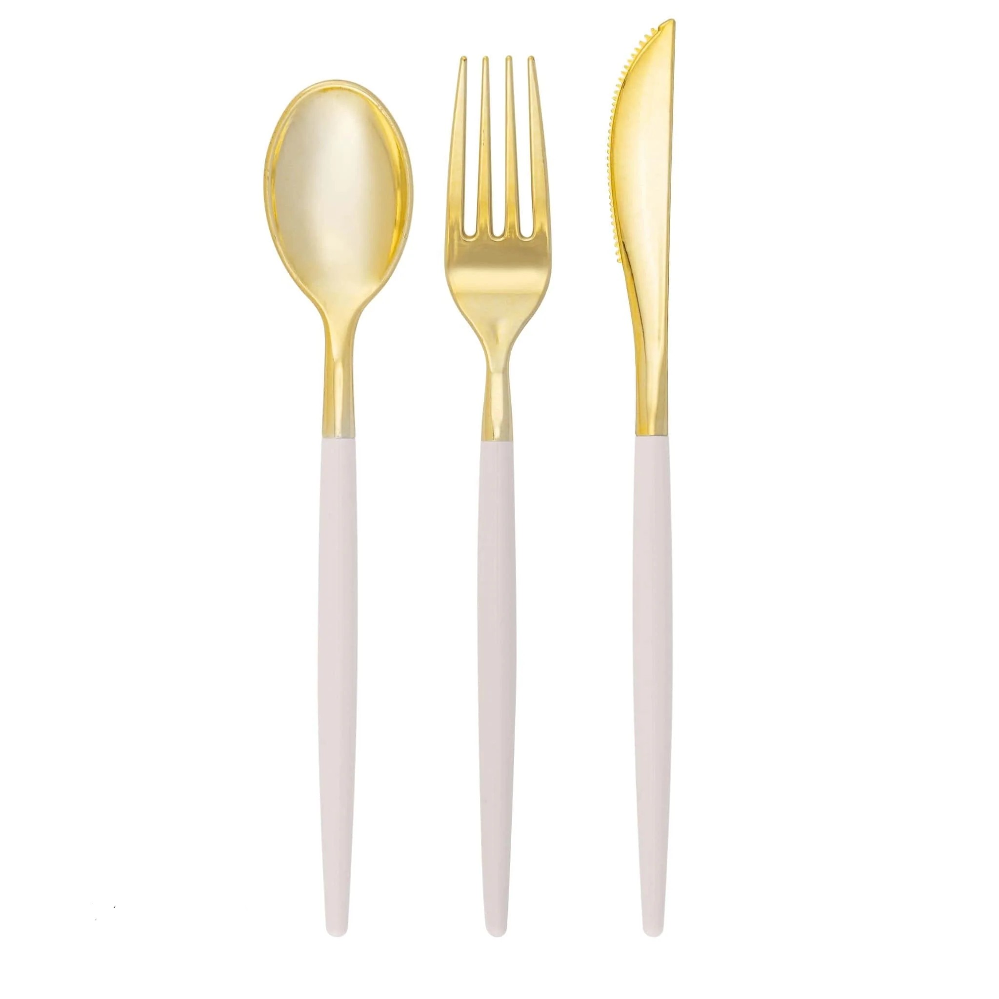 Luxe Party Linen and Gold Two Tone Plastic Cutlery Set - 32 pcs