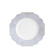 Luxe Party Marble Gold Scalloped Rim White Plastic Appetizer Plate 8"- 10 pcs