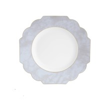 Luxe Party Marble Gold Scalloped Rim White Plastic Dinner Plate 10.7"- 10 pcs