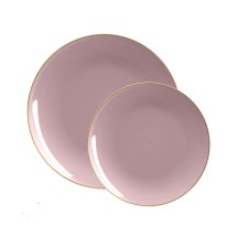 Luxe Party Mauve Gold Rim Round Plastic Appetizer Plate 7.25" - 10 pcs