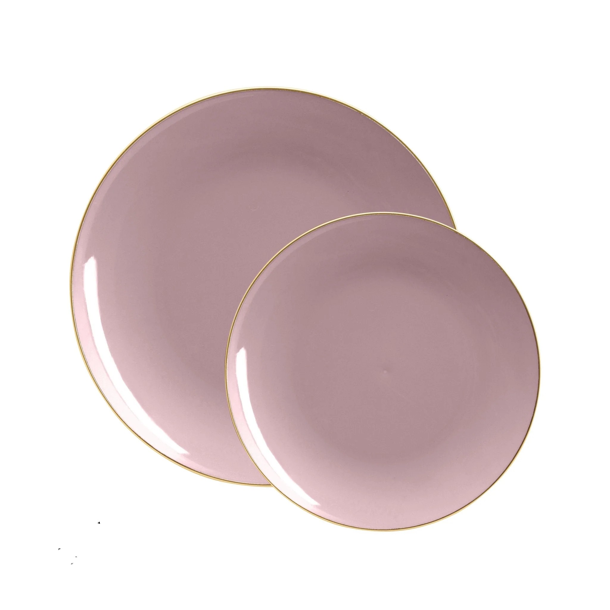 Luxe Party Mauve Gold Rim Round Plastic Appetizer Plate 7.25