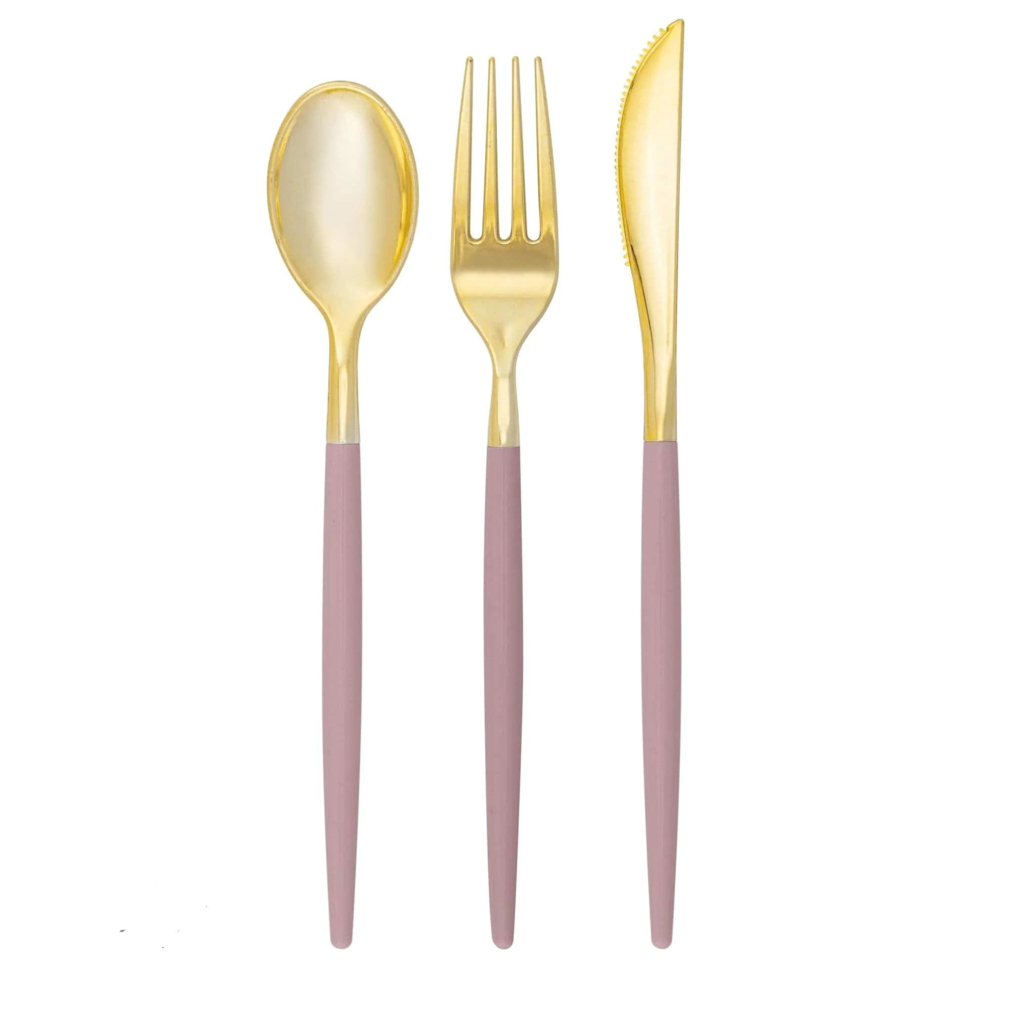 Luxe Party Mauve and Gold Two Tone Plastic Cutlery Set - 32 pcs
