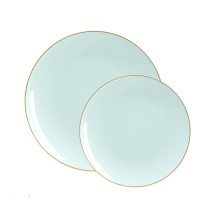 Luxe Party Mint Gold Rim Round Plastic Dinner Plate 10.25" - 10 pcs