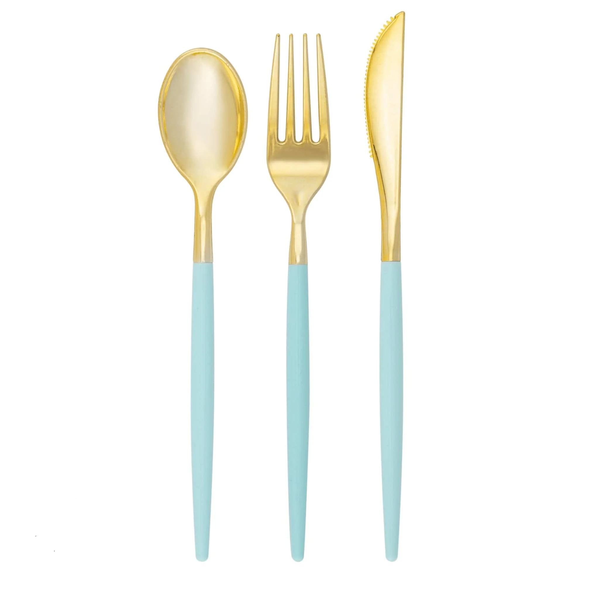 Luxe Party Mint and Gold Two Tone Plastic Cutlery Set - 32 pcs