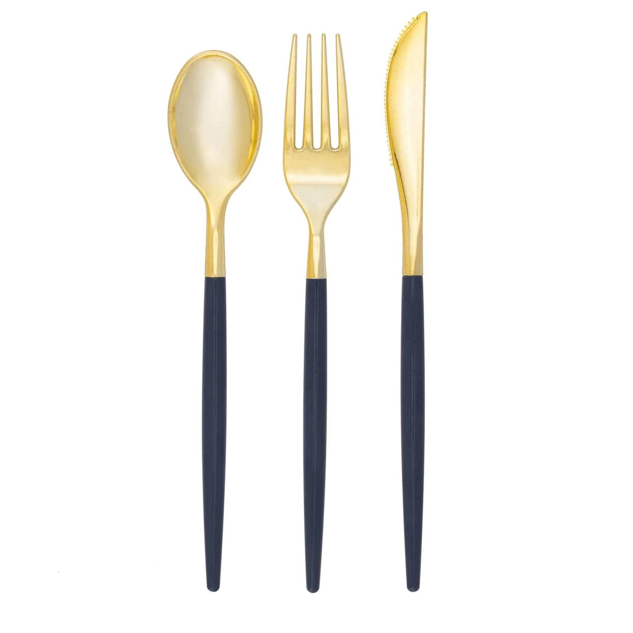 Luxe Party Navy and Gold Two Tone Plastic Cutlery Set - 32 pcs