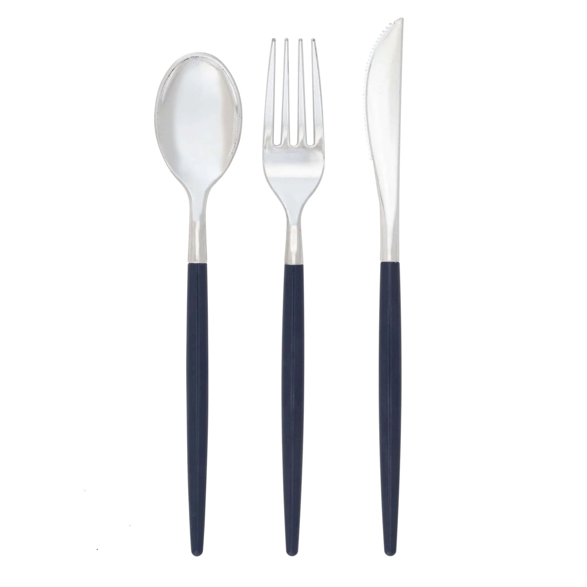 Luxe Party Navy and Silver Two Tone Plastic Cutlery Set - 32 pcs