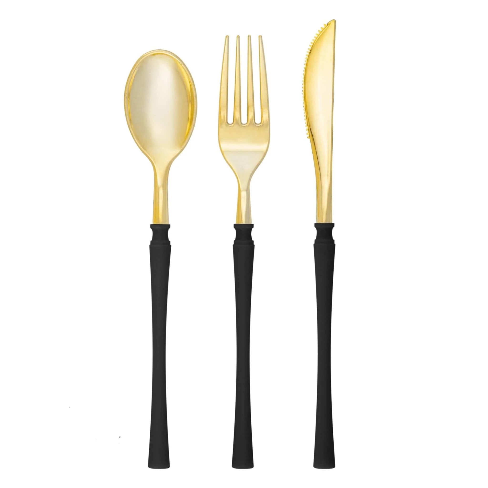 Luxe Party Neo Classic Black and Gold Two Tone Plastic Cutlery Set - 32 pcs