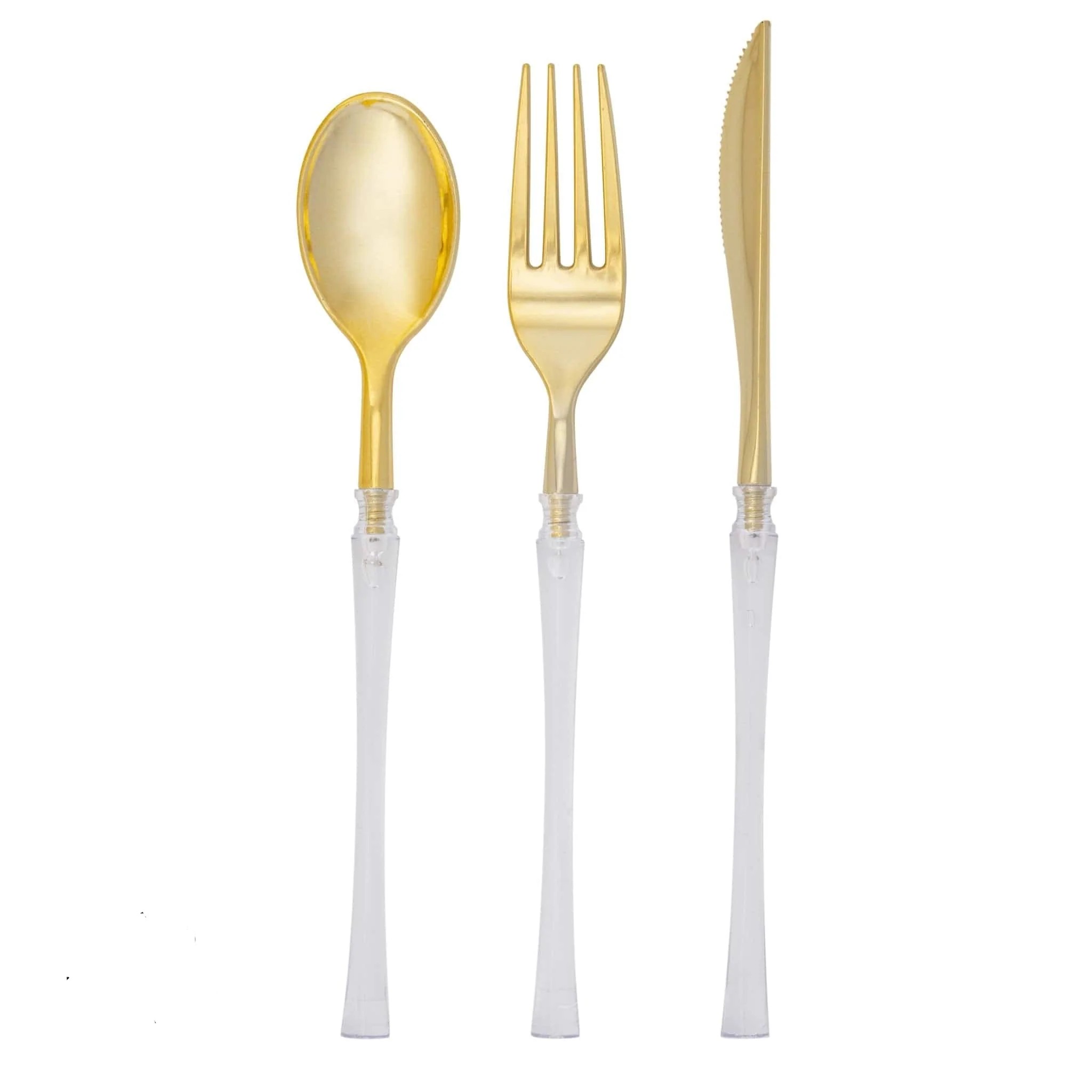 Luxe Party Neo Classic Clear and Gold Two Tone Plastic Cutlery Set - 32 pcs