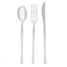 Luxe Party Neo Classic Clear and Silver Two Tone Plastic Cutlery Set - 32 pcs