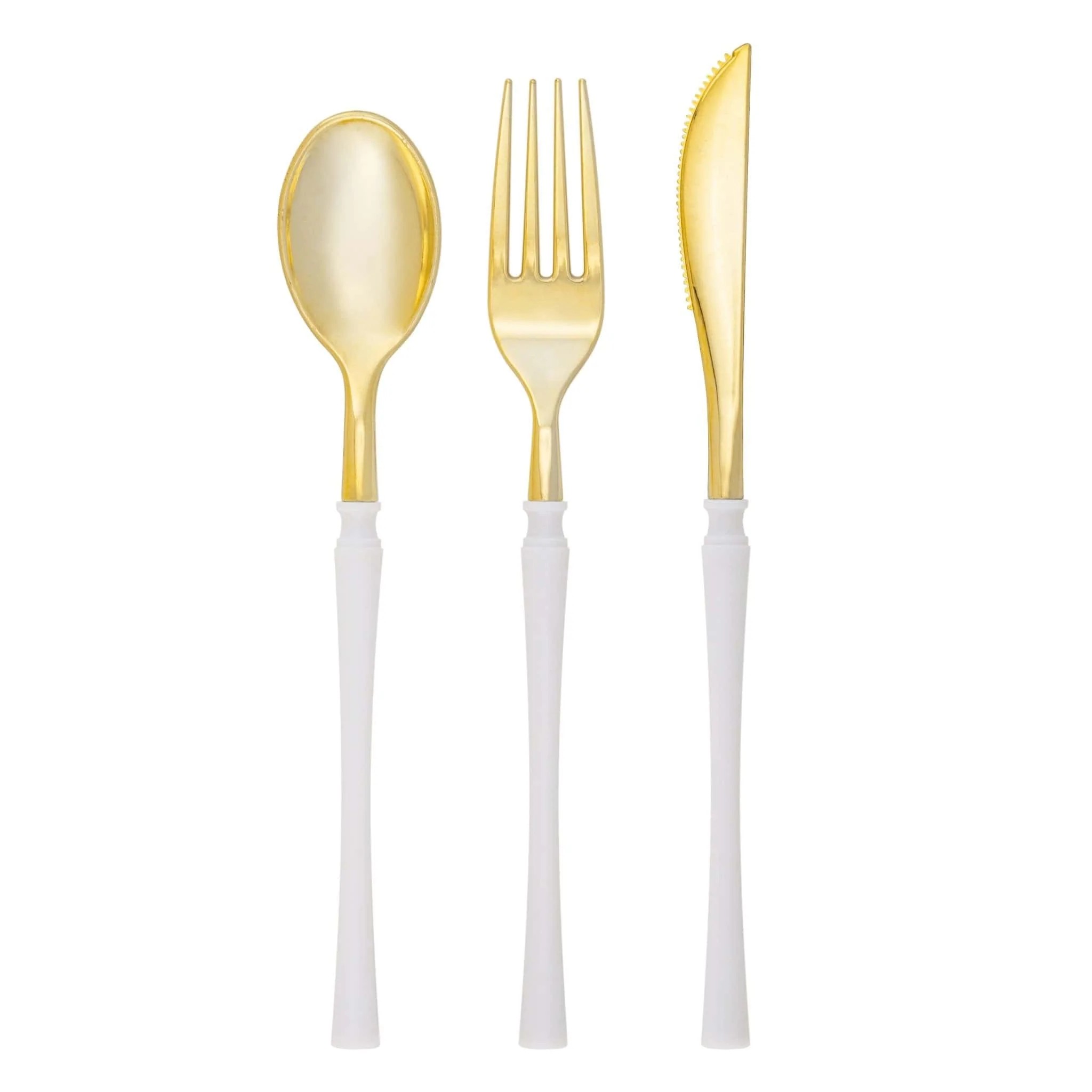 Luxe Party Neo Classic White and Gold Two Tone Plastic Cutlery Set - 32 pcs