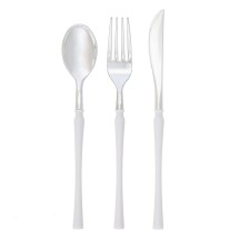 Luxe Party Neo Classic White and Silver Two Tone Plastic Cutlery Set - 32 pcs