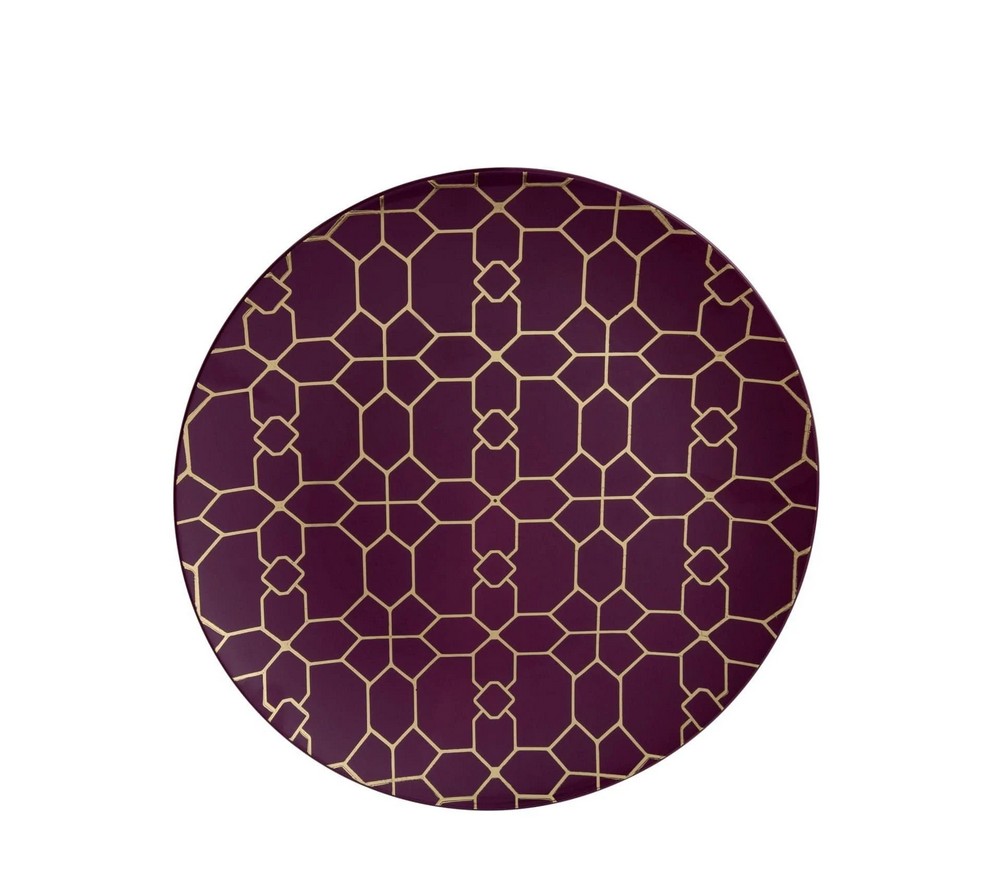 Luxe Party Purple Gold Geo Round Plastic Appetizer Plate 7.25"  - 10 pcs