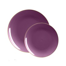 Luxe Party Purple Gold Rim Round Plastic Appetizer Plate 7.25" - 10 pcs