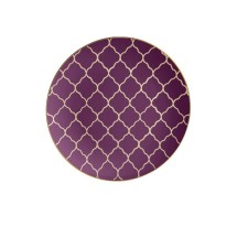 Luxe Party Purple with Gold Lattice Pattern Plastic Appetizer Plate 7.25" - 10 pcs
