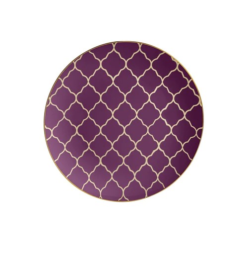 Luxe Party Purple with Gold Lattice Pattern Plastic Appetizer Plate 7.25