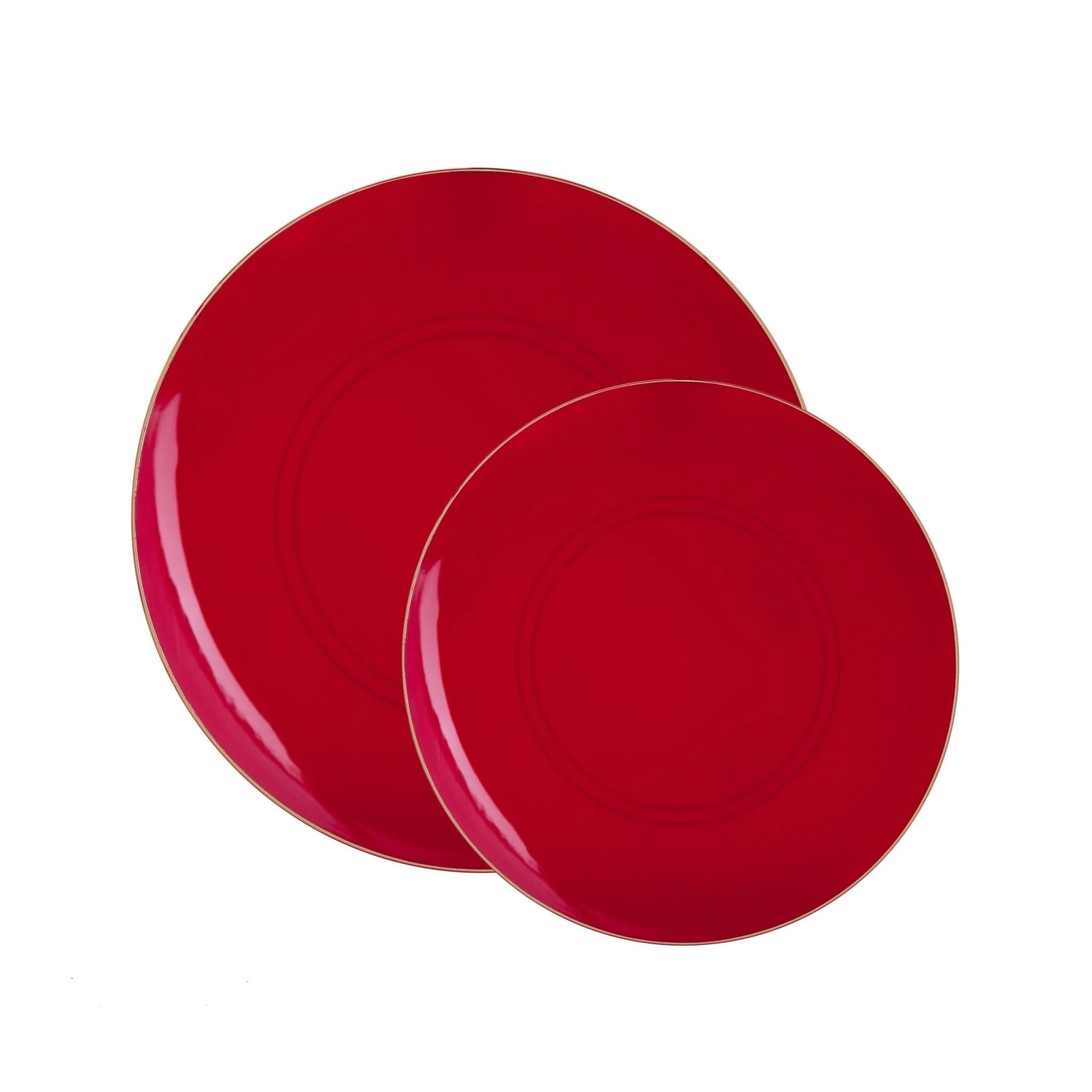 Luxe Party Red Gold Rim Round Plastic Dinner Plate 10.25