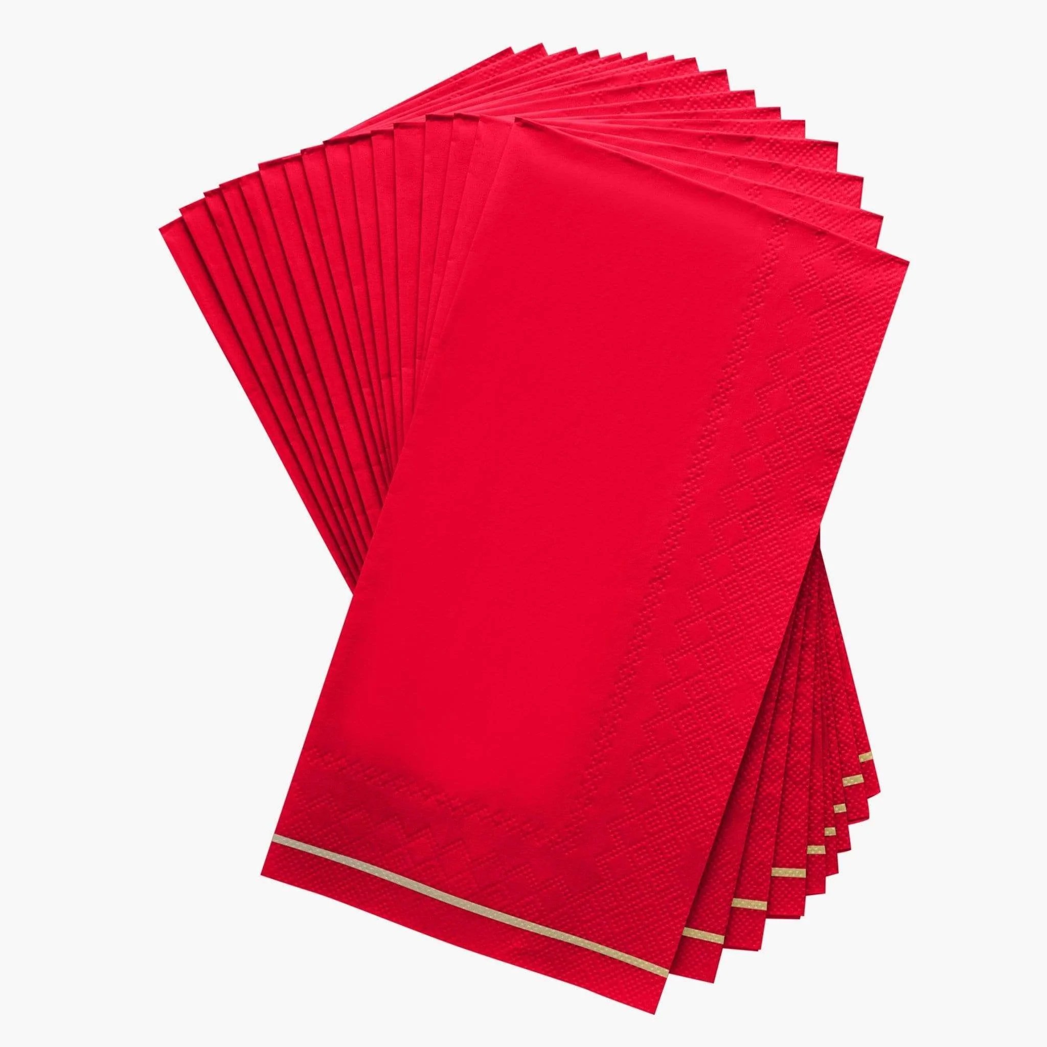 Luxe Party Red with Gold Stripe Dinner Napkins - 16 pcs
