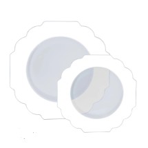 Luxe Party Round Clear White Silver Scalloped Rim Plastic Dinner Plate 10.7" - 10 pcs