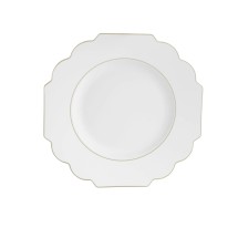 Luxe Party Round White Gold Scalloped Rim Plastic Dinner Plate 10.7" - 10 pcs