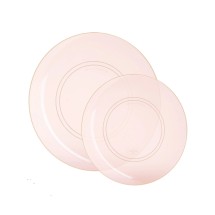 Luxe Party Semi Translucent Rose Gold Rim Round Plastic Appetizer Plate 7.25" - 10 pcs