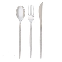 Luxe Party Silver Glitter Two Tone Plastic Cutlery Set - 32 pcs
